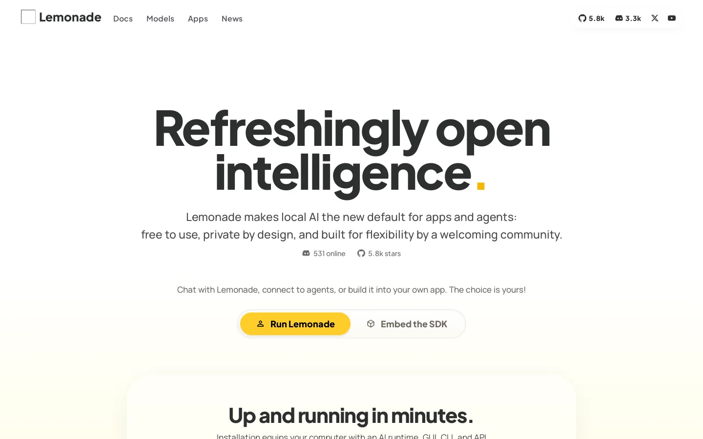 Lemonade: Local AI for Text, Images, and Speech Homepage screenshot