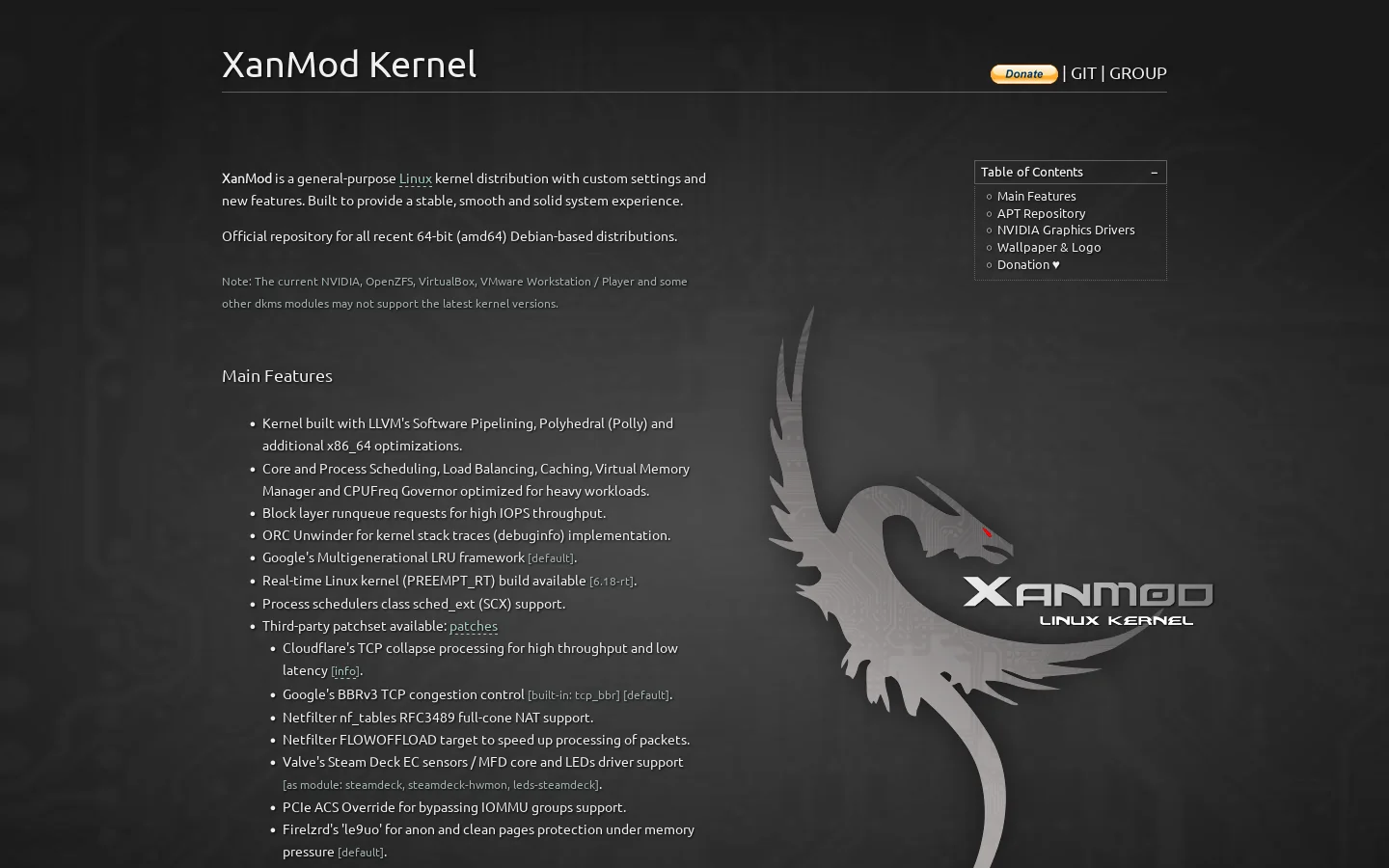 XanMod Kernel Homepage screenshot