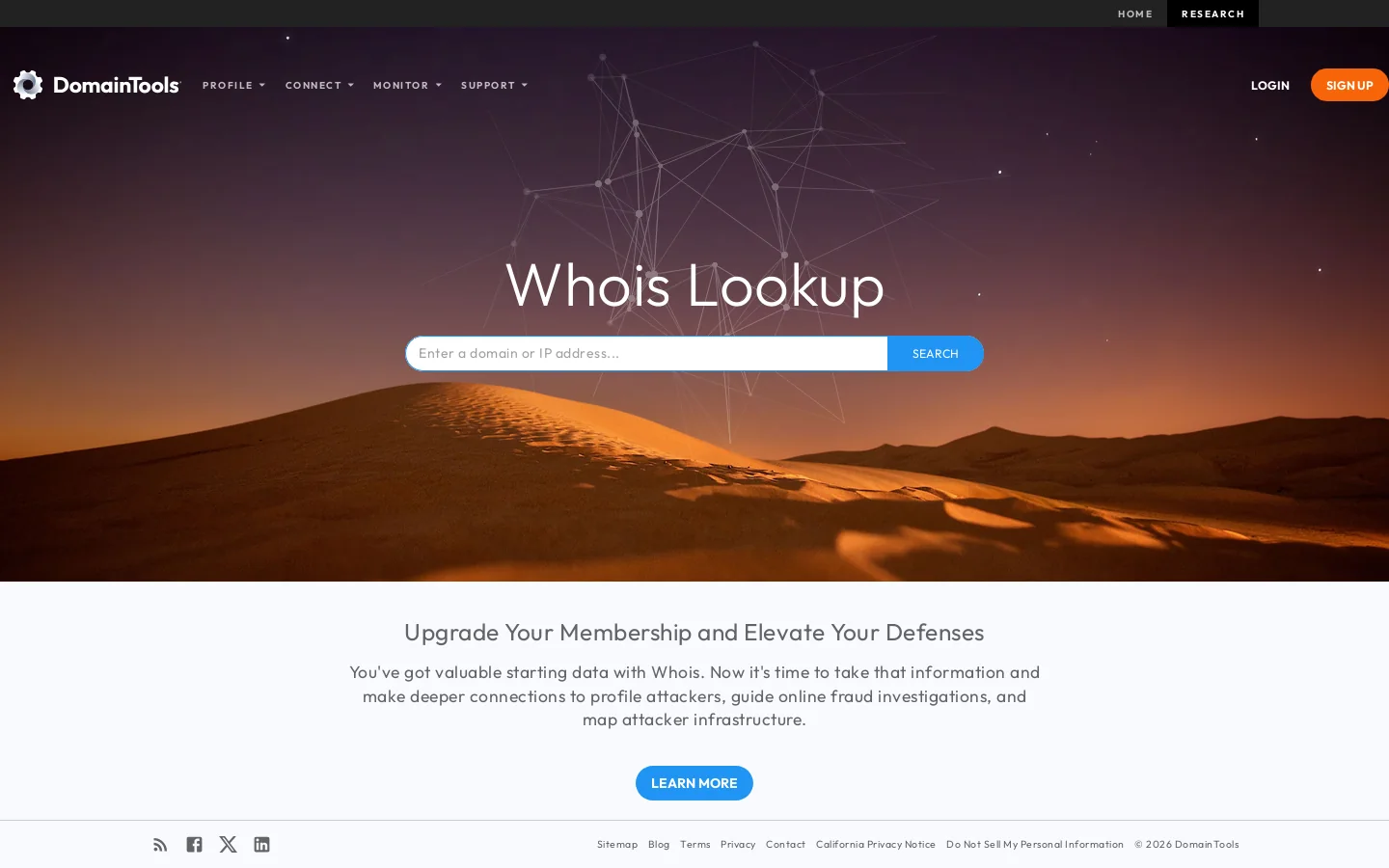 Whois Lookup, Domain Availability & IP Search Homepage screenshot