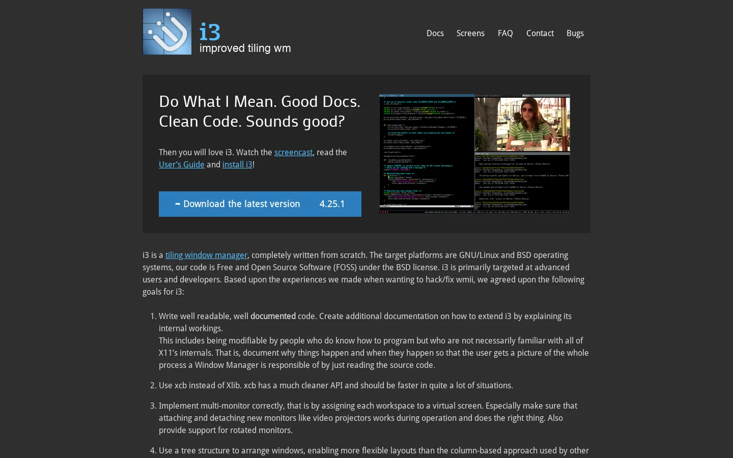 i3 — i3: improved tiling X11 window manager Homepage screenshot