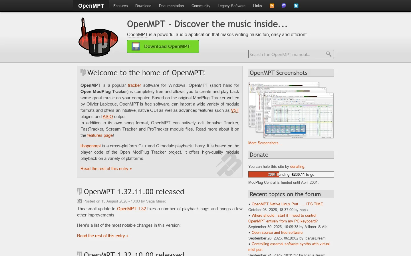 OpenMPT Homepage screenshot