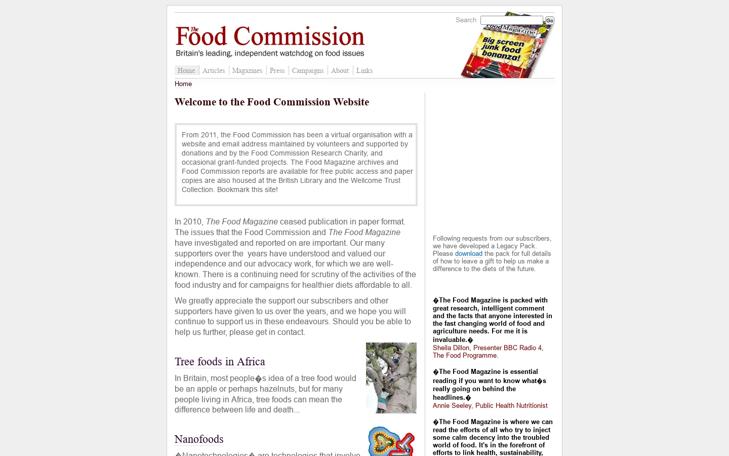 The Food Commission: Home Homepage screenshot