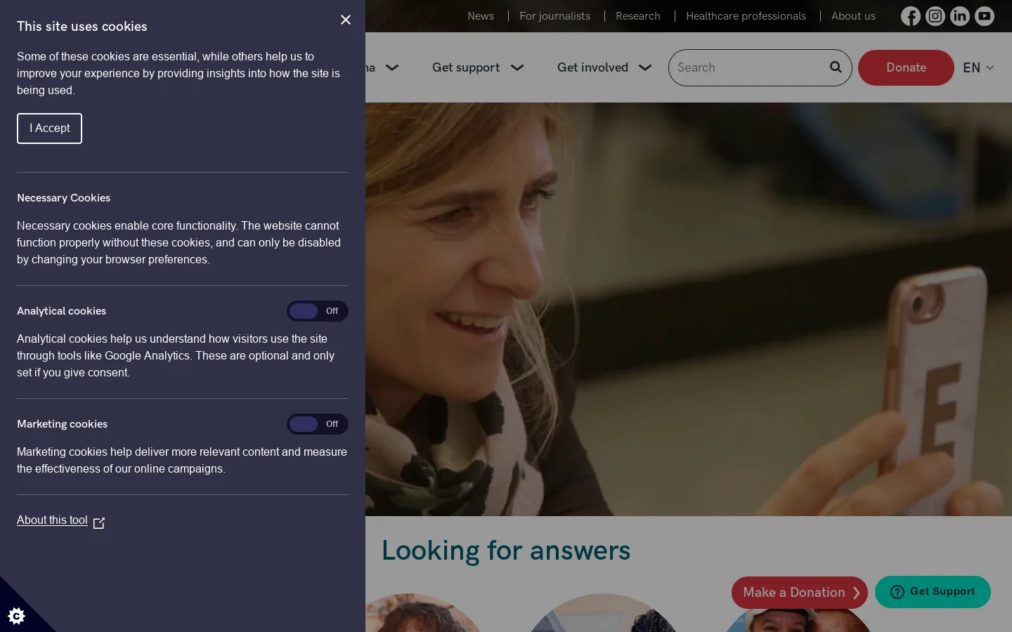 Sarcoma UK Homepage screenshot