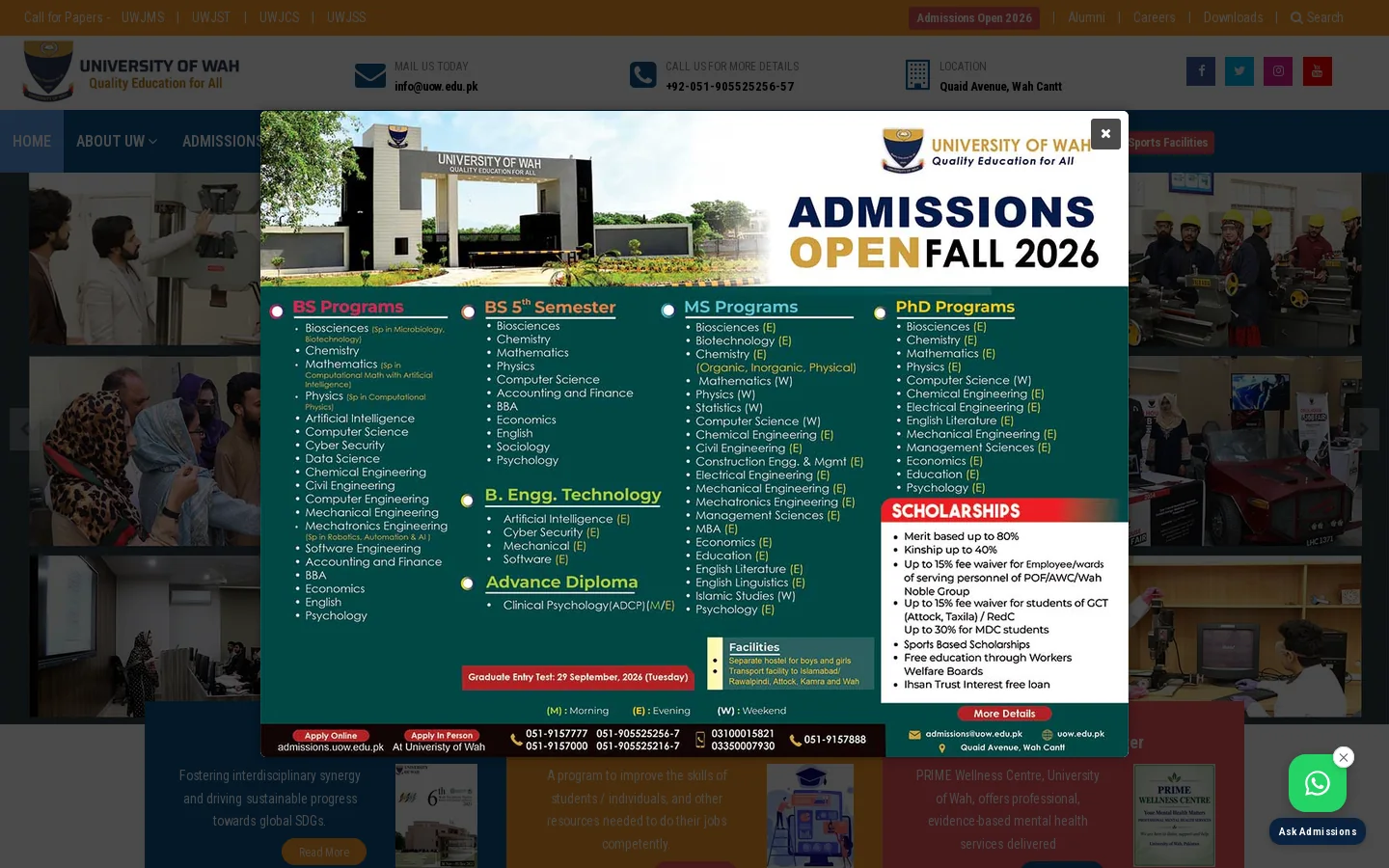 University of Wah Homepage screenshot