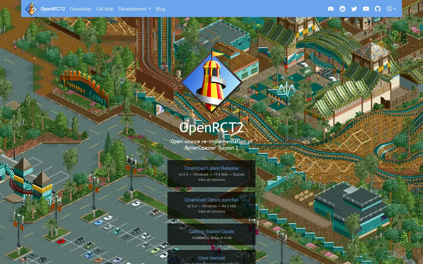 OpenRCT2 Homepage screenshot