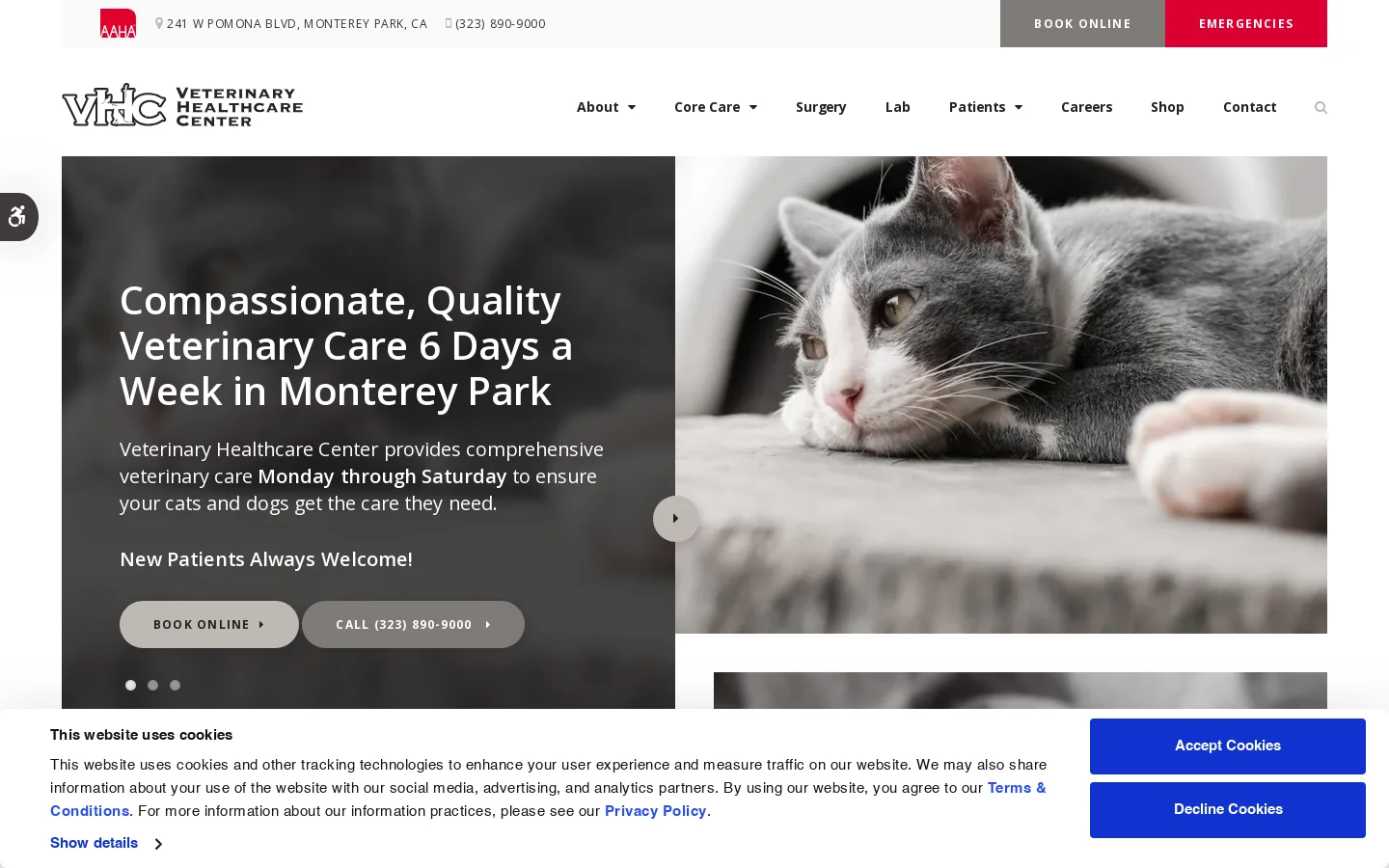 Welcome to Veterinary Healthcare Center | Open 6 Days a Week in Monterey Park | Book Online Homepage screenshot