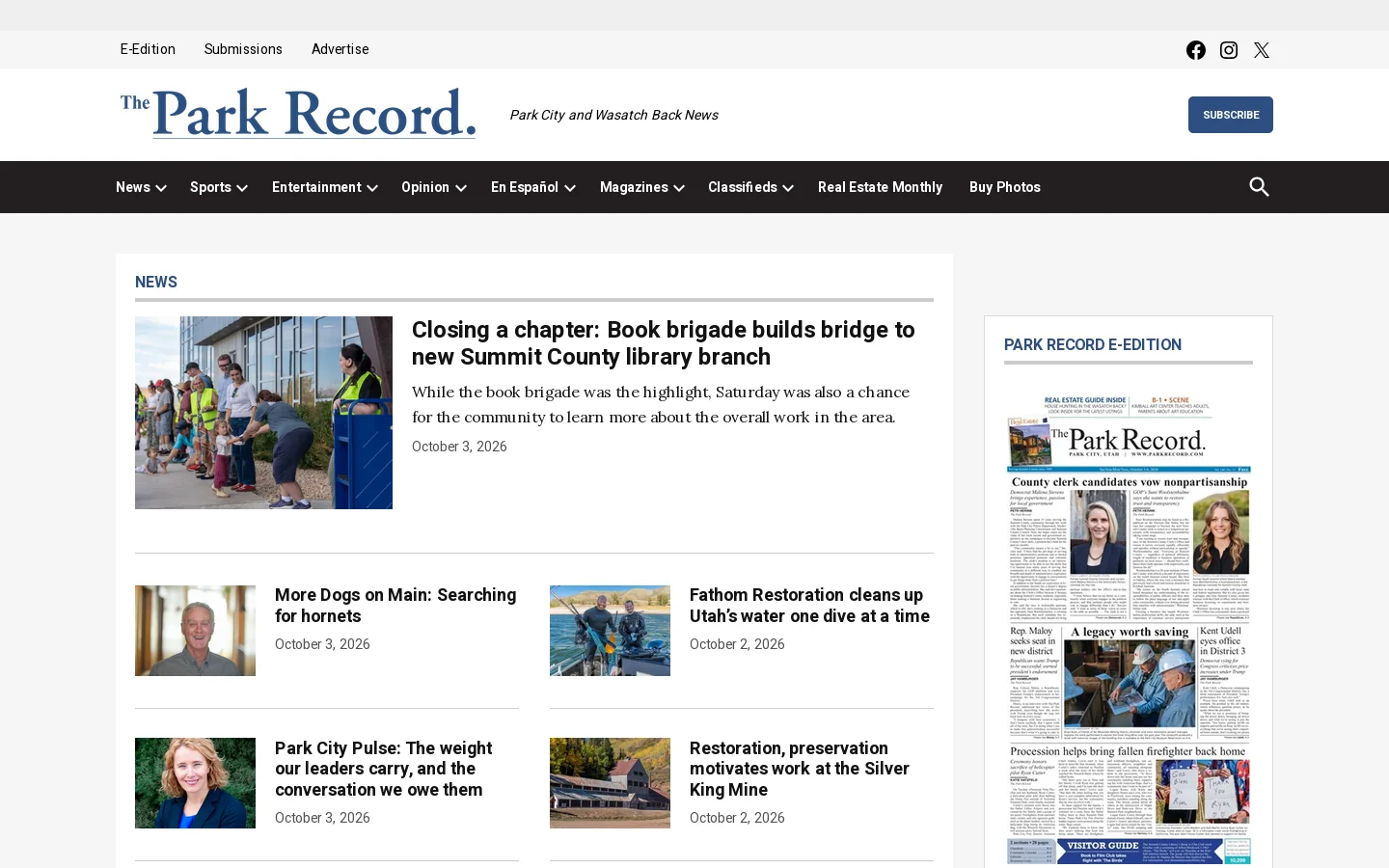 Park Record Homepage screenshot