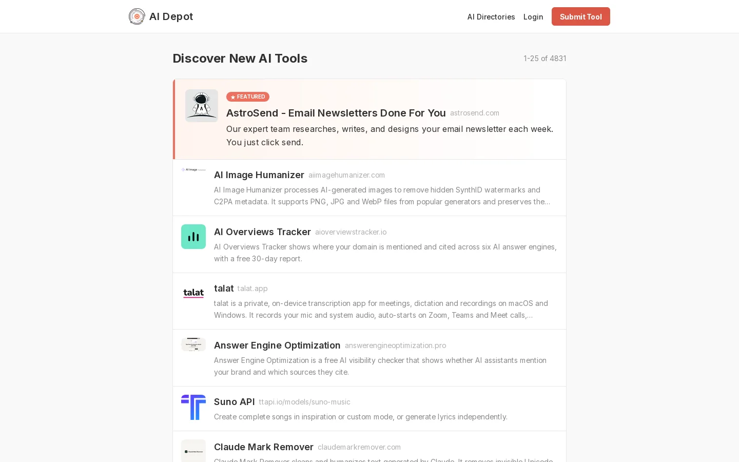 AI Depot Homepage screenshot