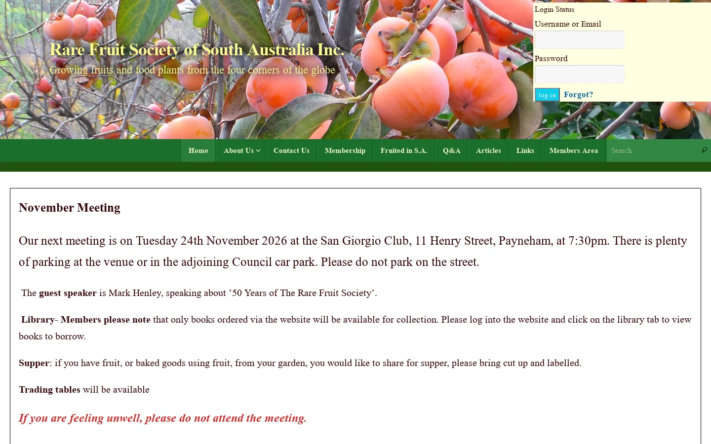 Rare Fruit Society of South Australia Inc. – Growing fruits and food plants from the four corners of the globe Homepage screenshot