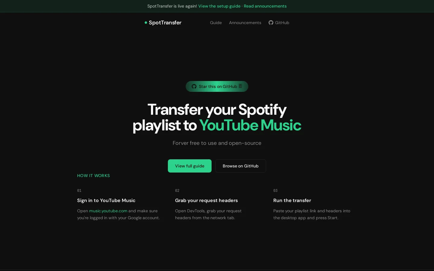 SpotTransfer Homepage screenshot