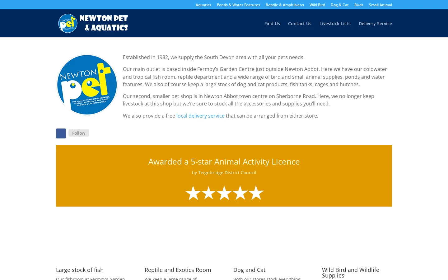 Newton Pet & Aquatics Ltd Homepage screenshot