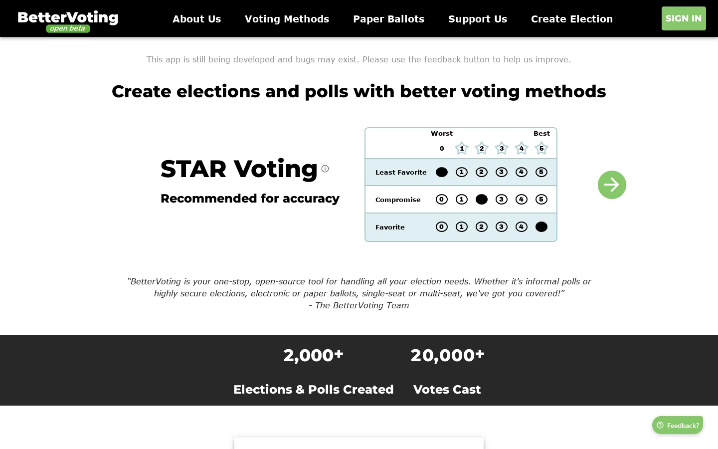 BetterVoting Homepage screenshot
