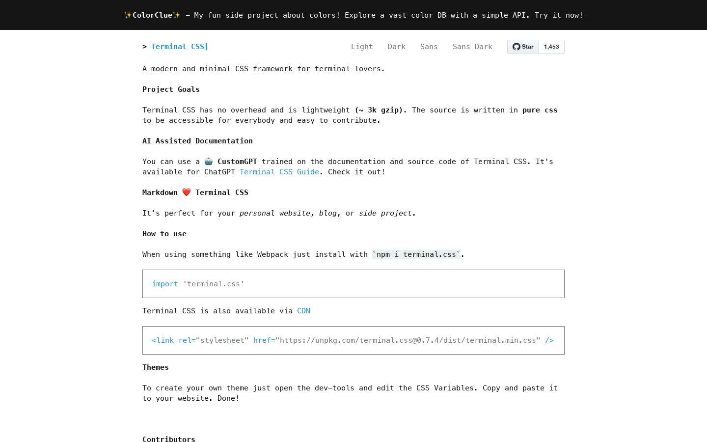 Terminal CSS Homepage screenshot