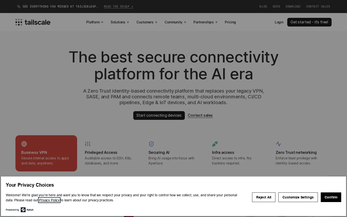 Tailscale Homepage screenshot
