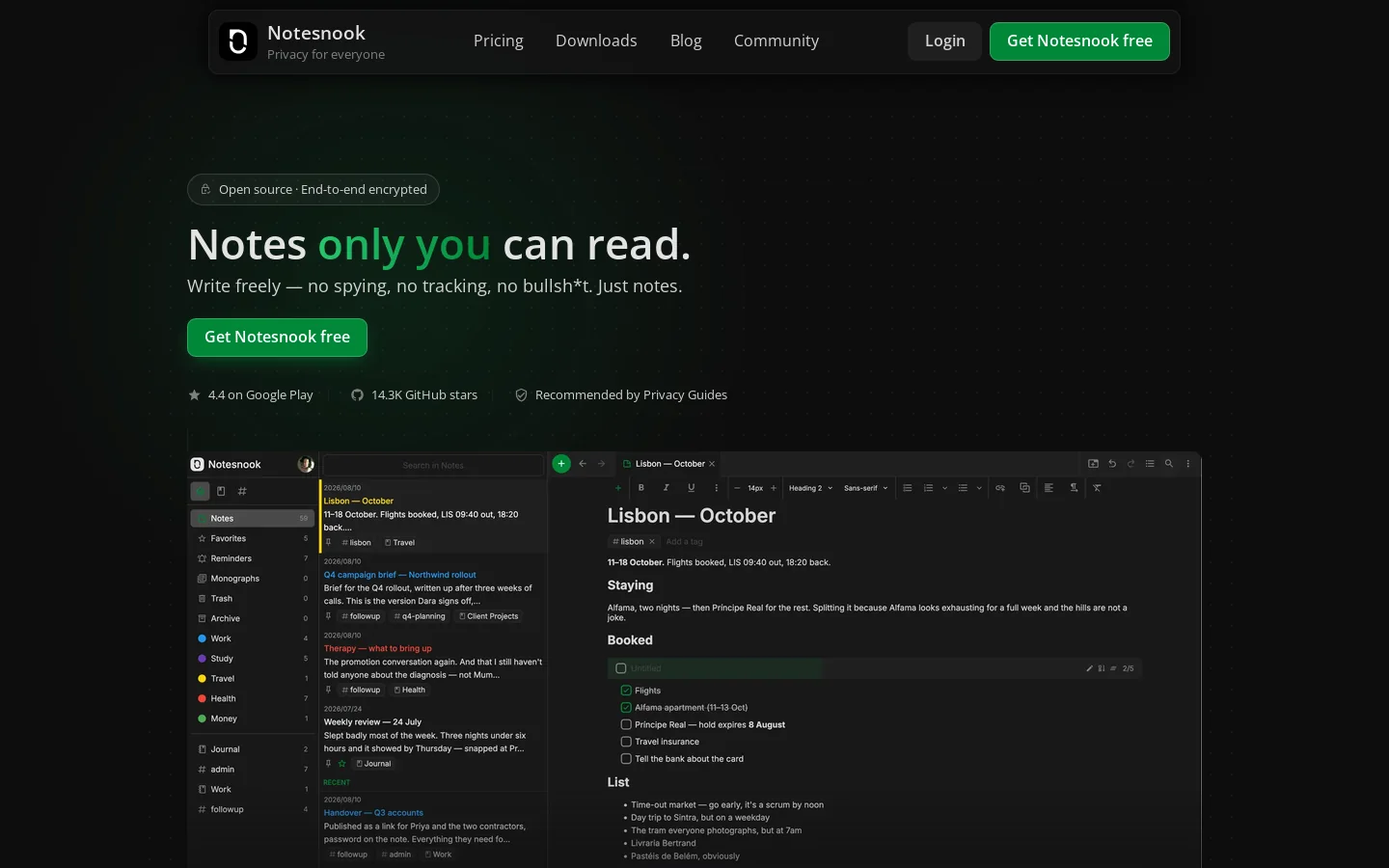 Notesnook Homepage screenshot