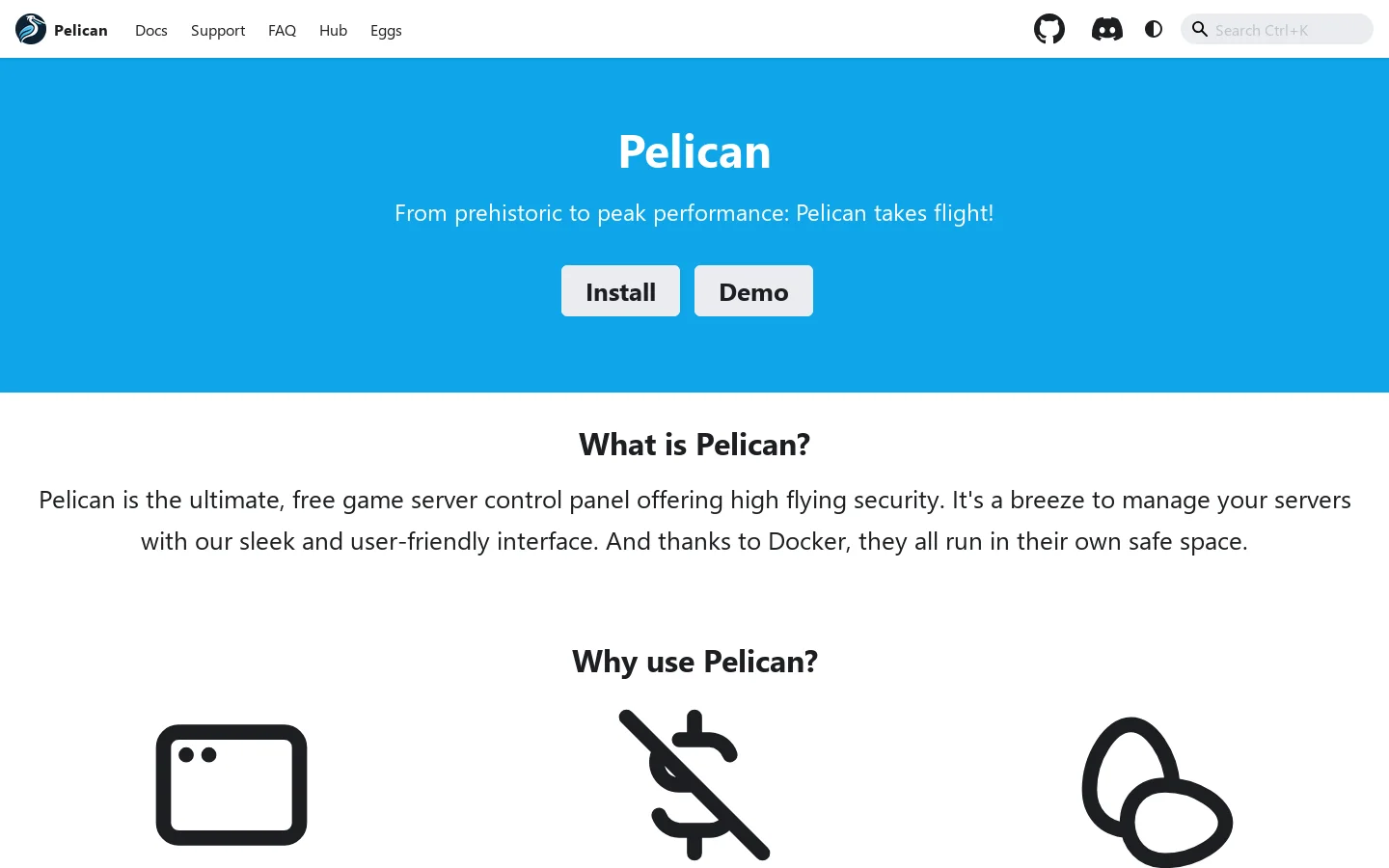 Pelican Homepage screenshot
