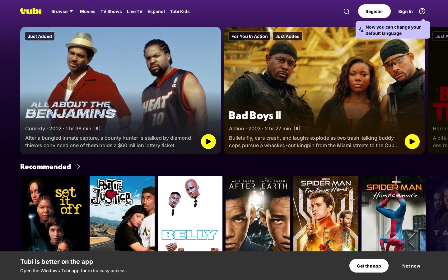 Watch Free Movies and TV Shows Online | Tubi Homepage screenshot