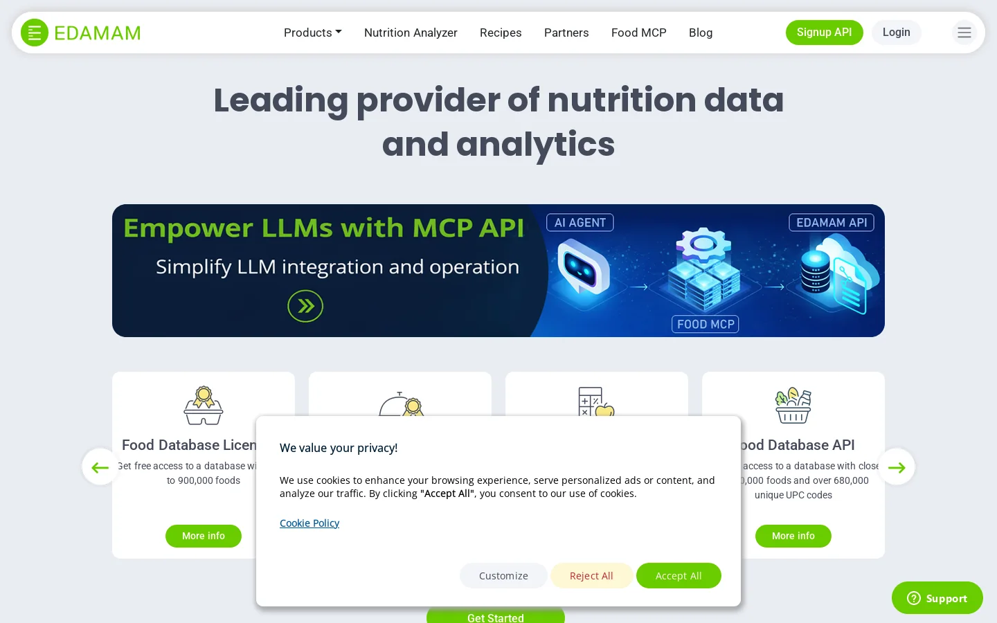 Edamam Homepage screenshot
