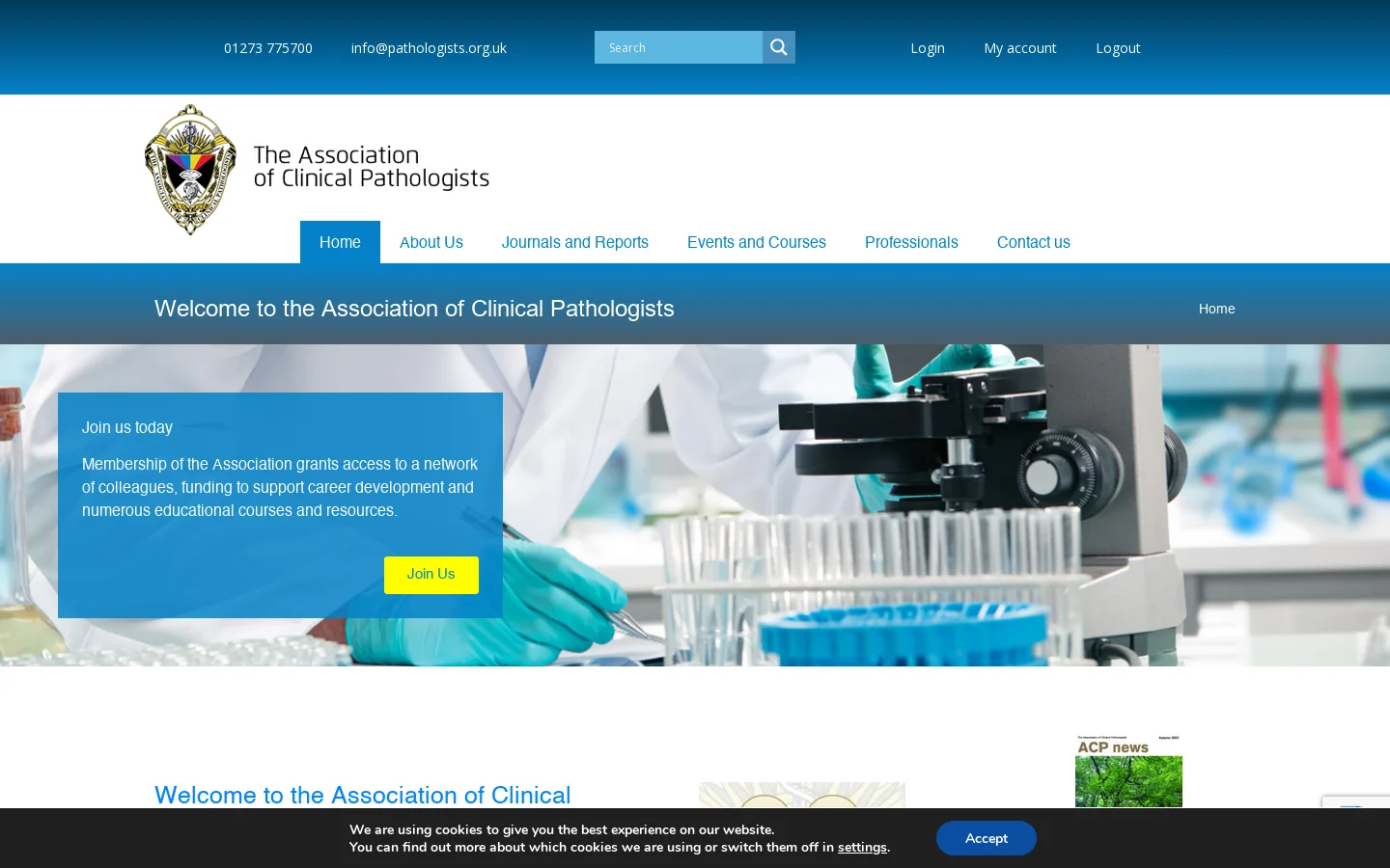 Welcome to the Association of Clinical Pathologists - The Association of Clinical Pathologists Homepage screenshot