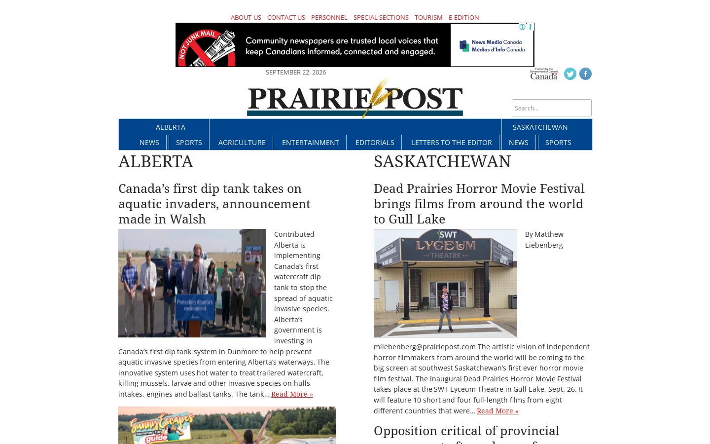 Prairie Post › Your news from the Prairies Homepage screenshot