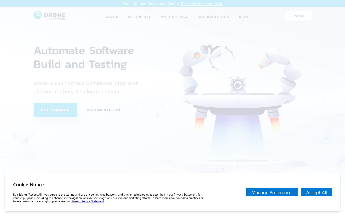 Drone CI Homepage screenshot
