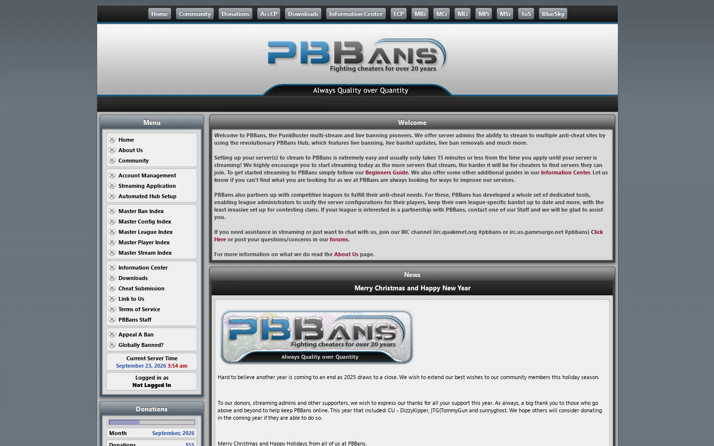 PBBans Homepage screenshot