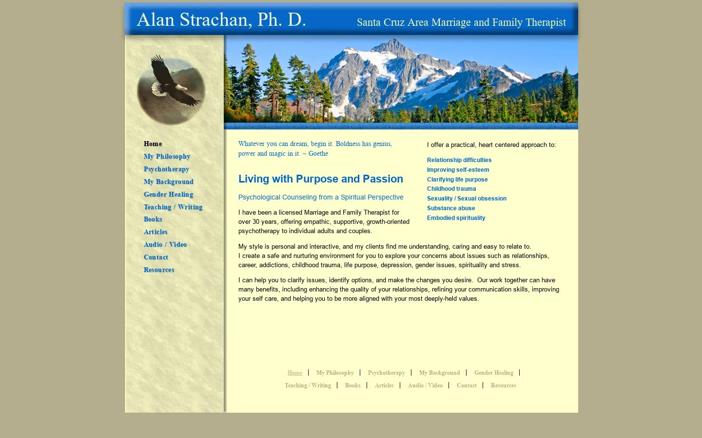 Santa Cruz Psychotherapist Alan Strachan, Ph.D., Anxiety, Depression, and other counseling Homepage screenshot
