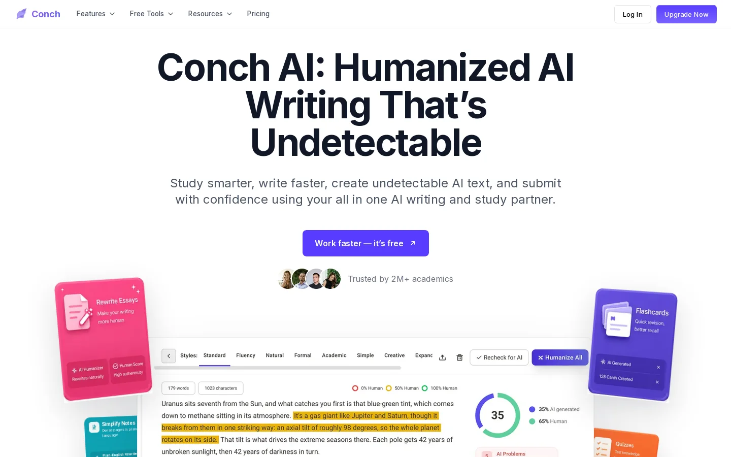 Conch AI | Humanize AI Text & Undetectable AI Writing Tool Homepage screenshot