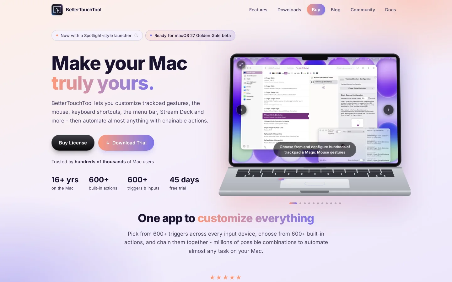 BetterTouchTool — Great Tools for your Mac Homepage screenshot