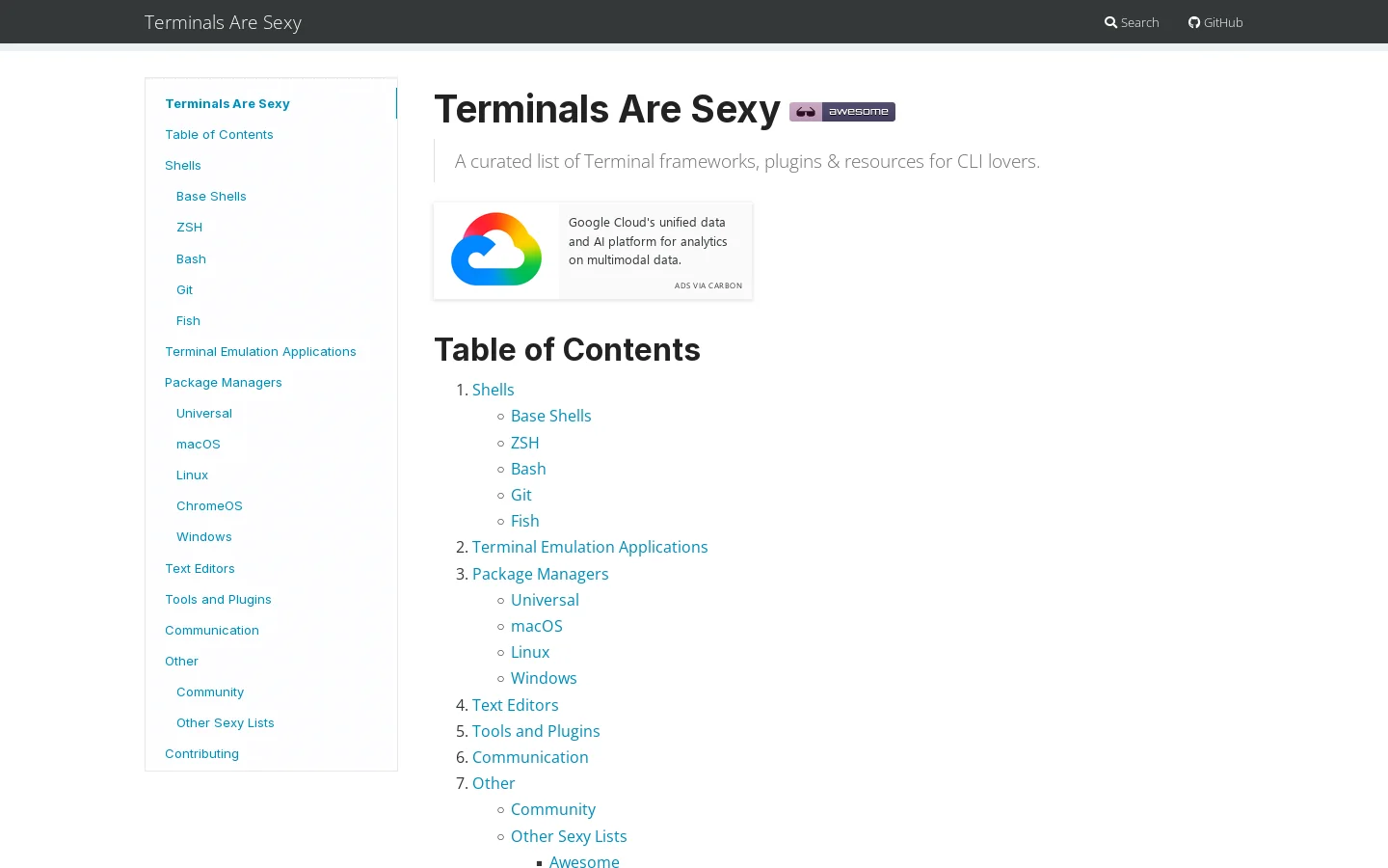Terminals Are Sexy Homepage screenshot