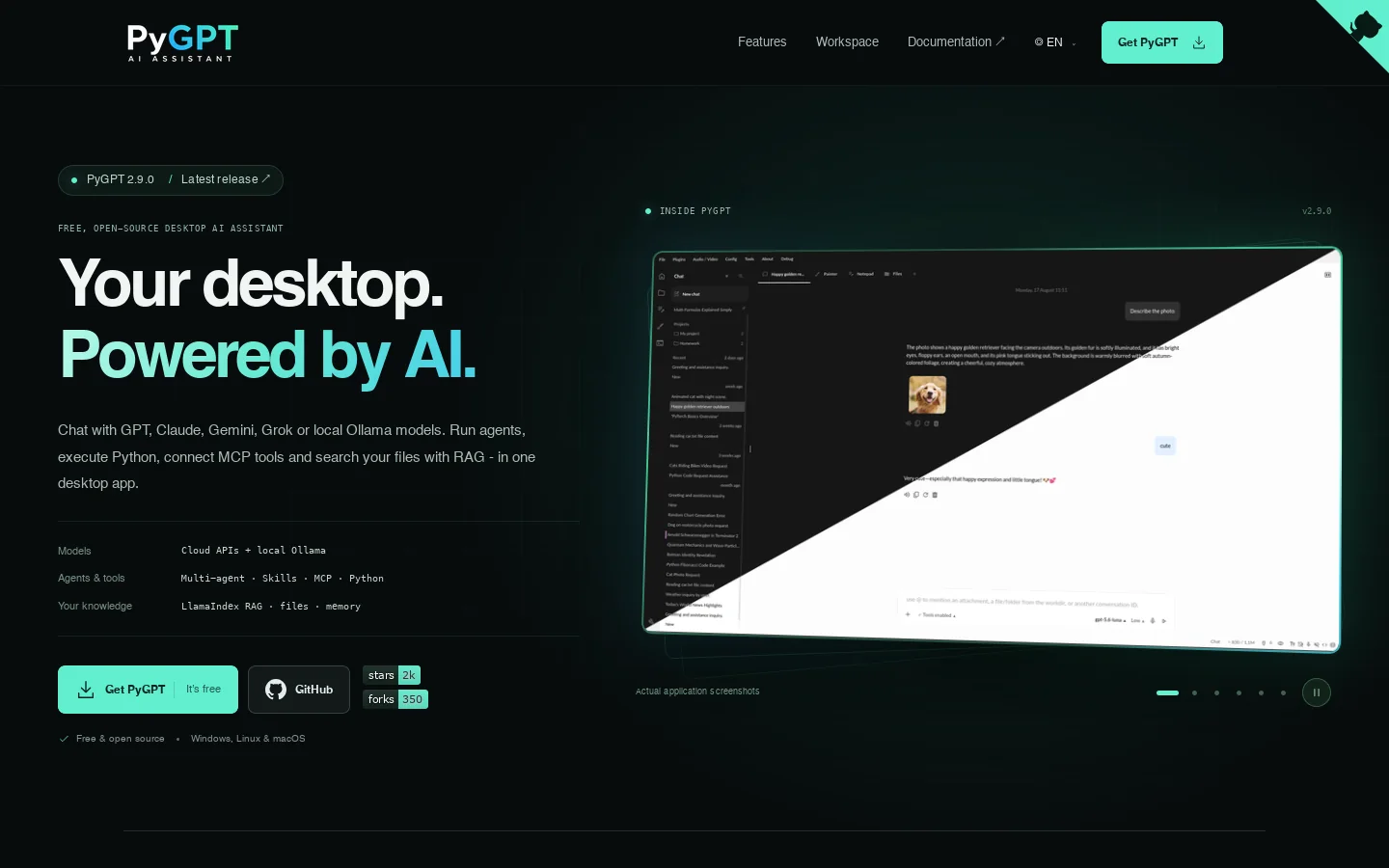 PyGPT Homepage screenshot