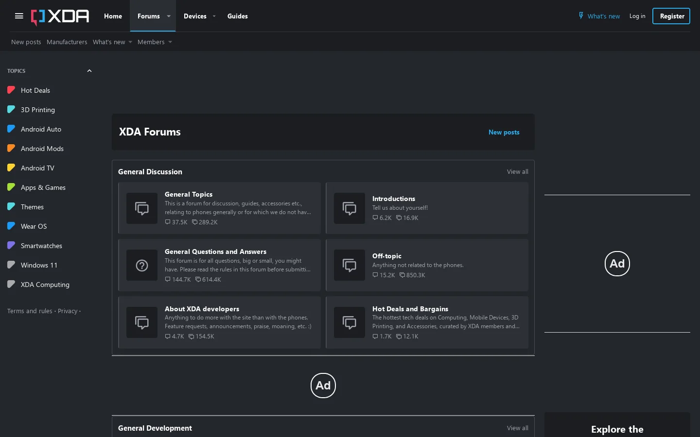 XDA Forums Homepage screenshot