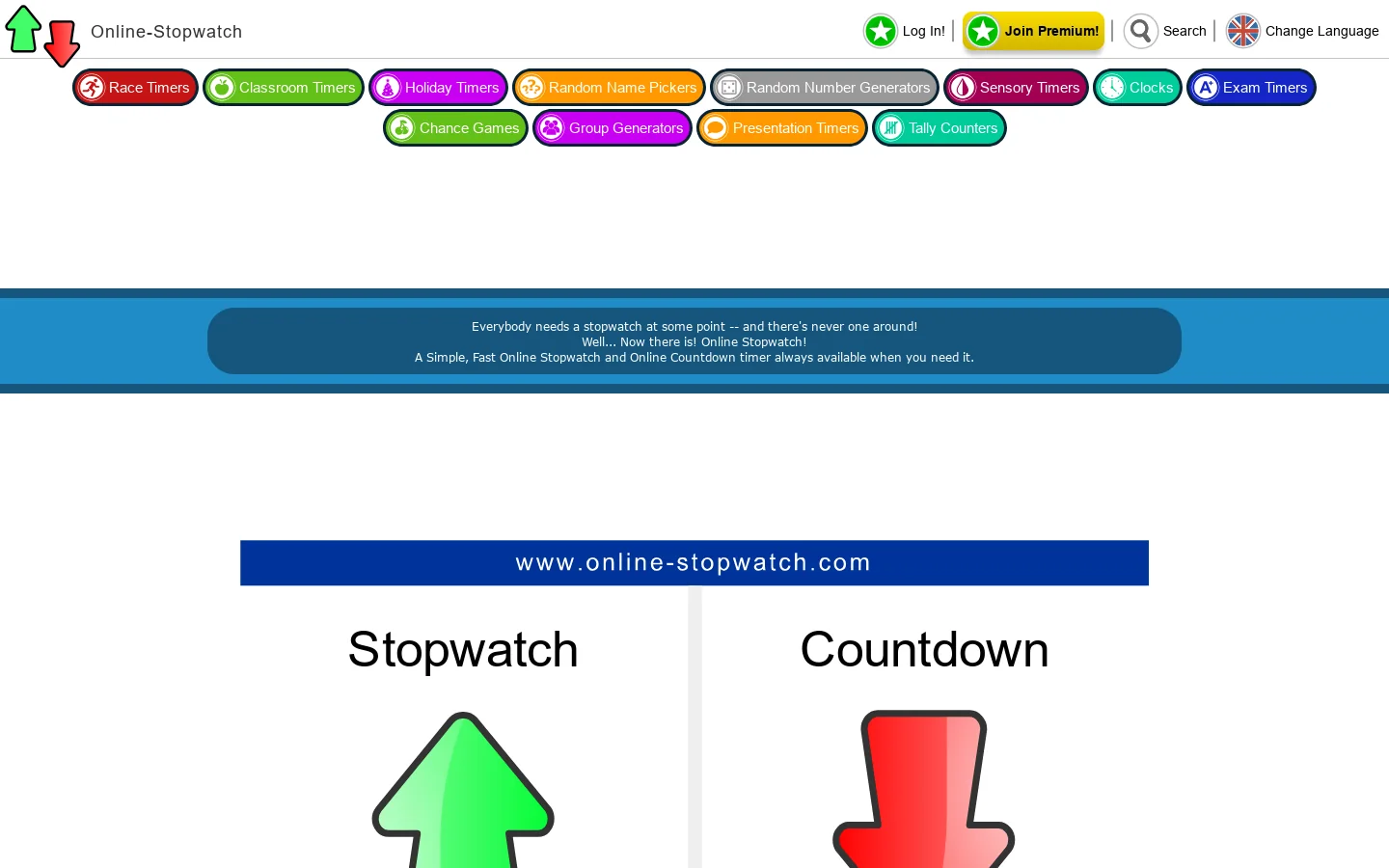 Online Stopwatch Homepage screenshot