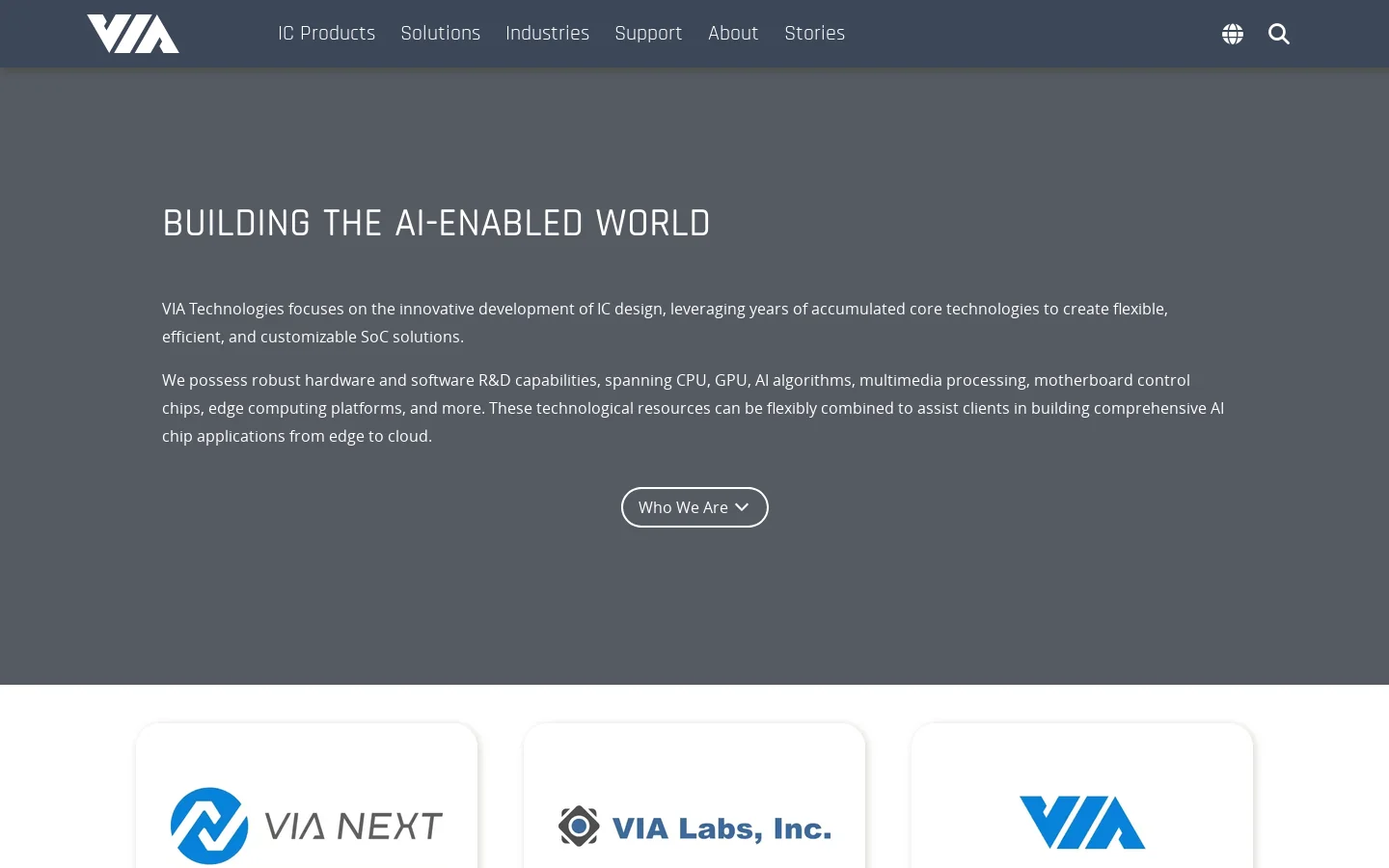 VIA Technologies, Inc Homepage screenshot