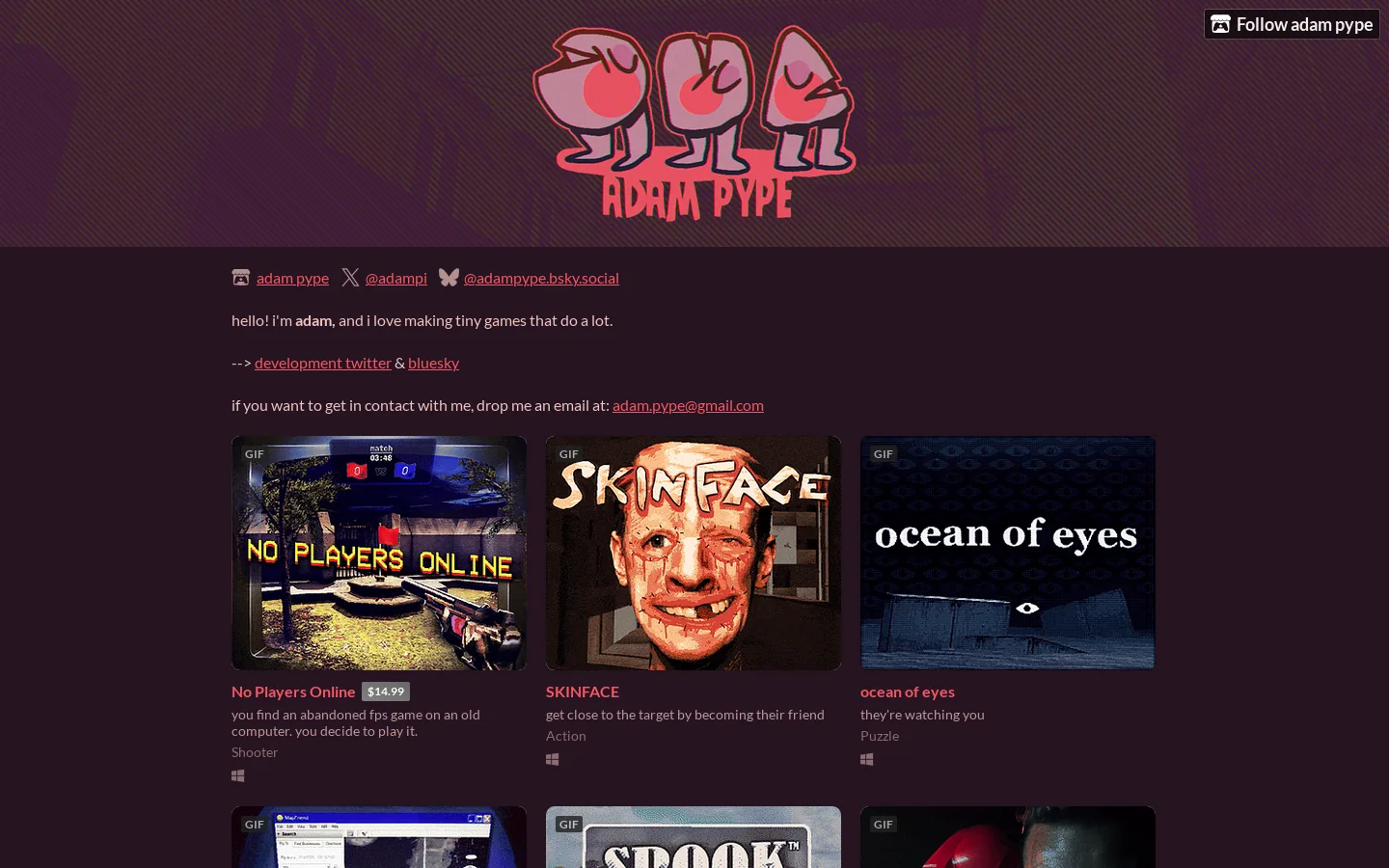 adam pype - itch.io Homepage screenshot