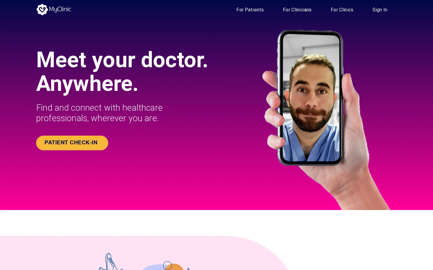 MyClinic HIPAA Telehealth Telemedicine Solutions Company Homepage screenshot