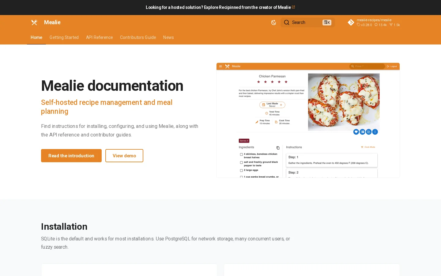 Mealie Homepage screenshot