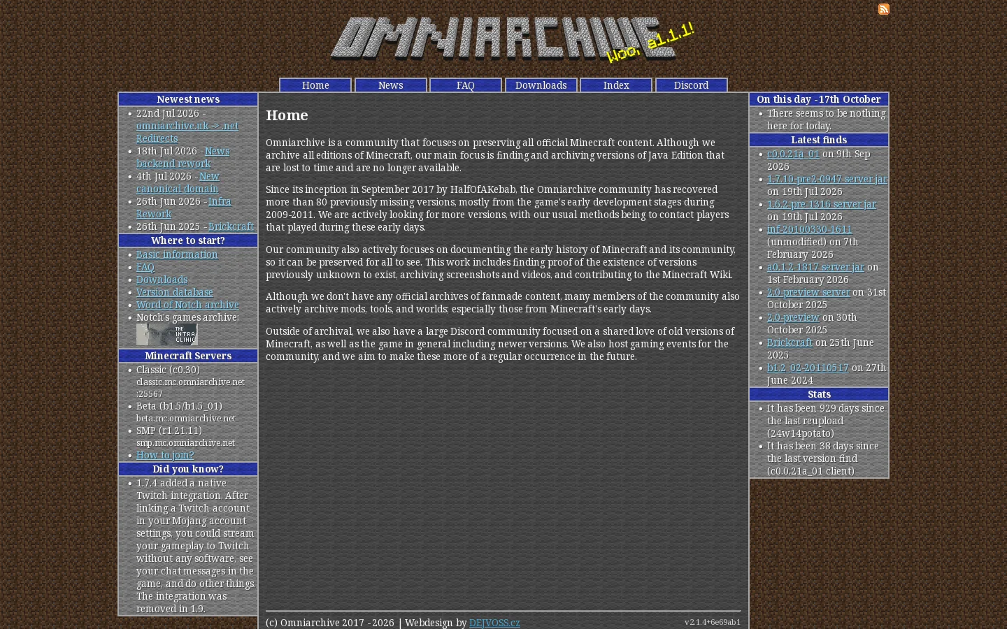 Omniarchive Homepage screenshot
