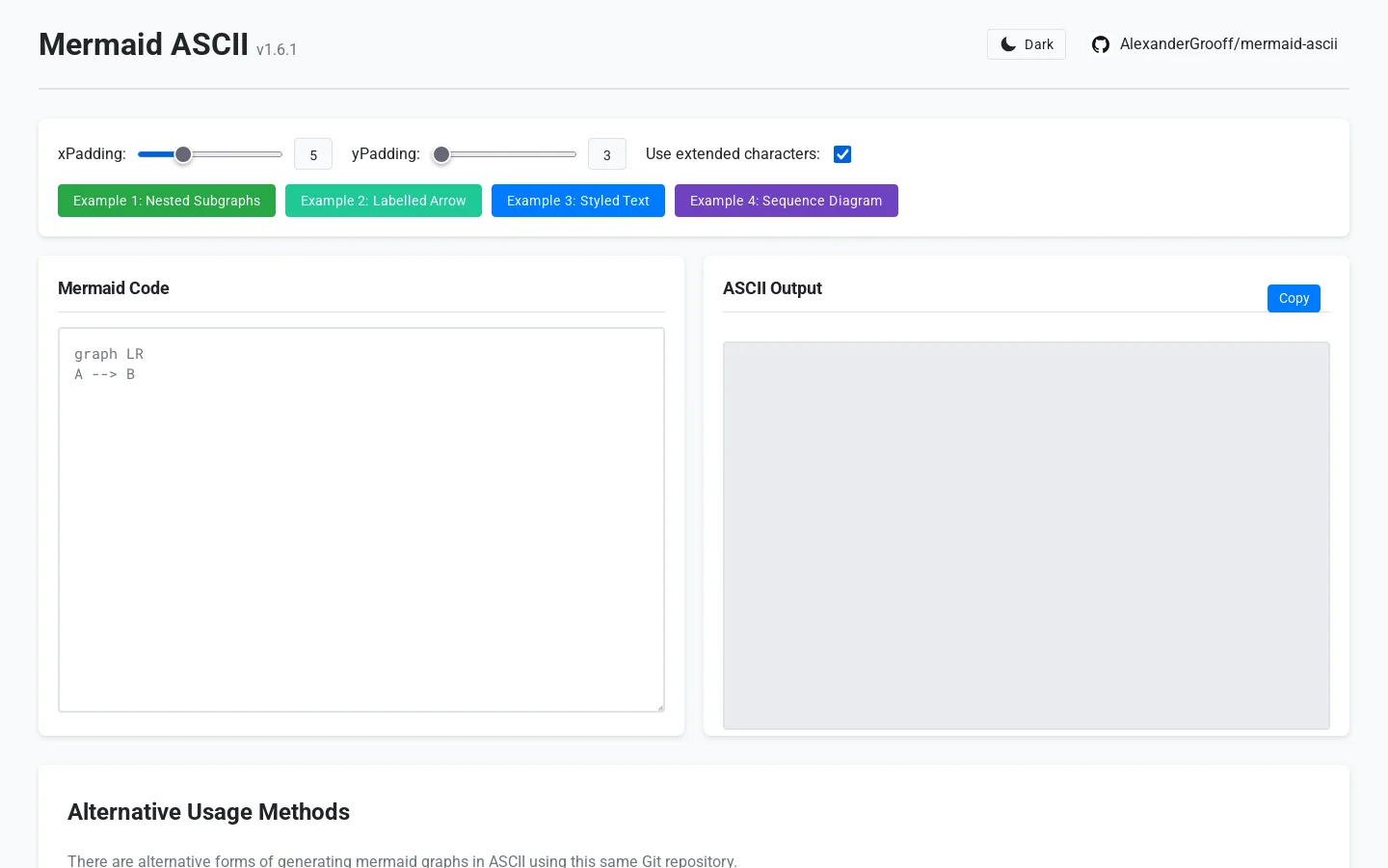 Mermaid ASCII Homepage screenshot