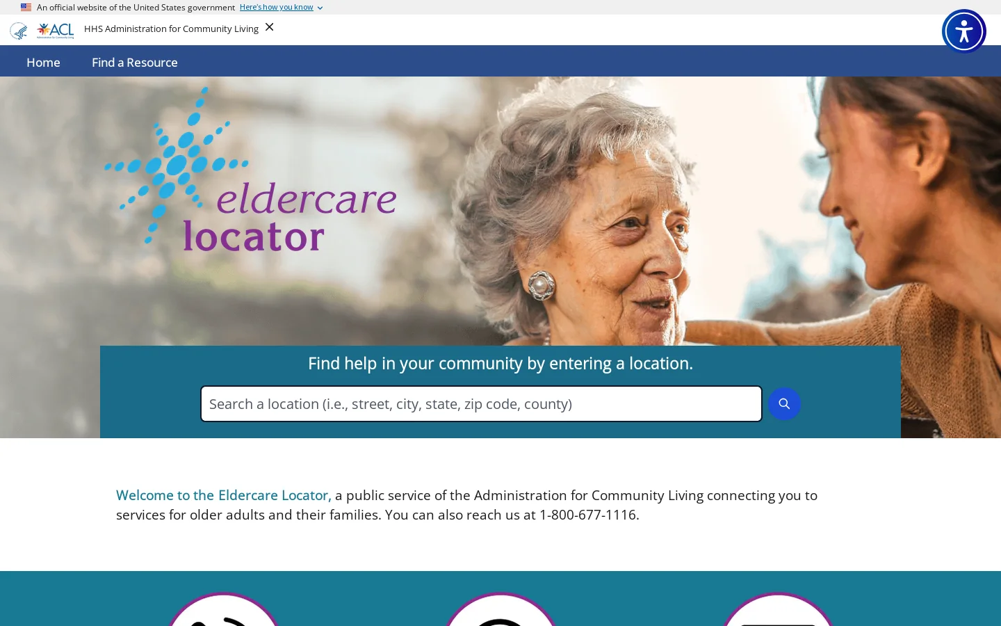 Elder Care Homepage screenshot