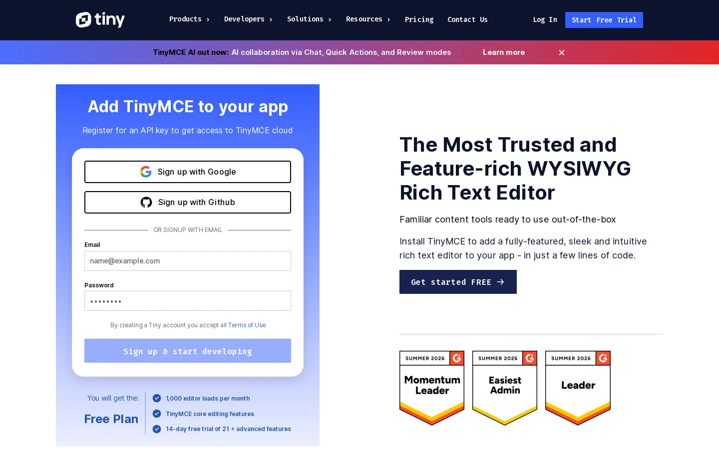 TinyMCE Homepage screenshot