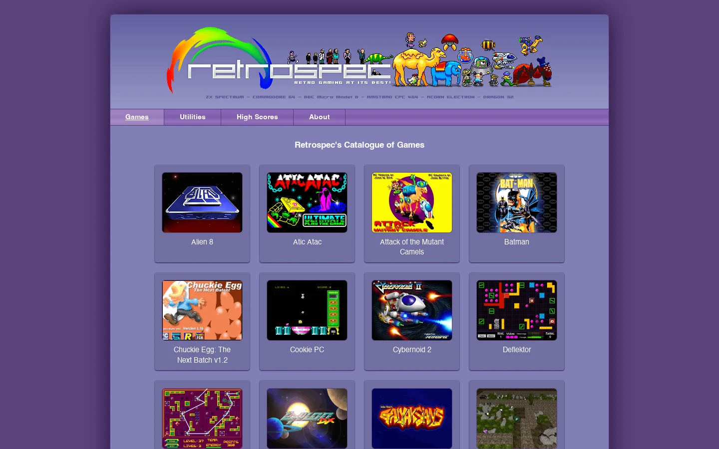 Retrospec Homepage screenshot