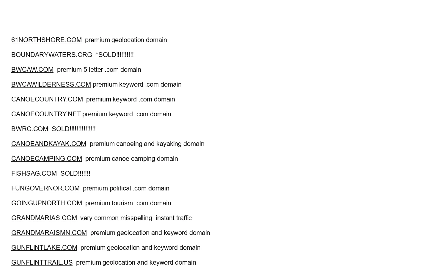 Domain Names For Sale - Domain Names For Sale Northwoods Store - north shore, Duluth, MInnesota Homepage screenshot