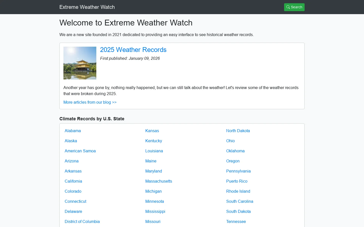 Extreme Weather Watch Homepage screenshot