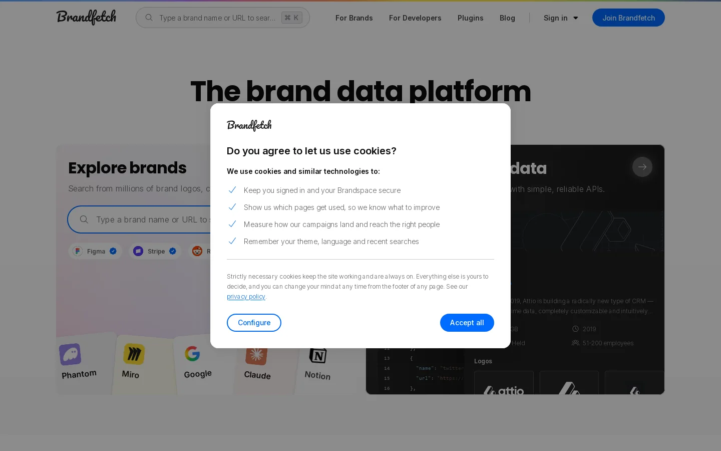 Brandfetch Homepage screenshot