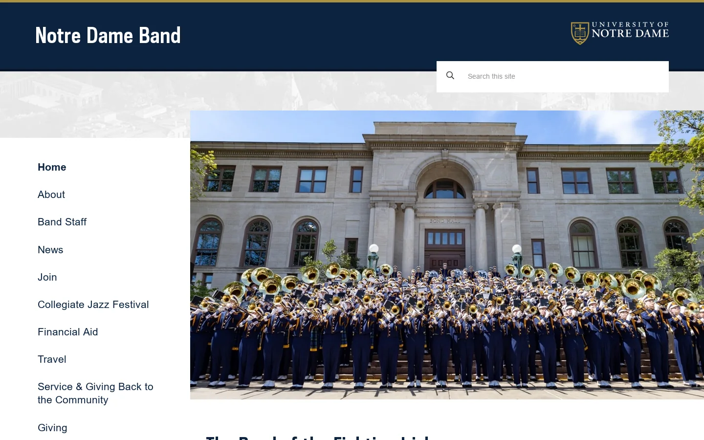 Notre Dame Band | University of Notre Dame Homepage screenshot