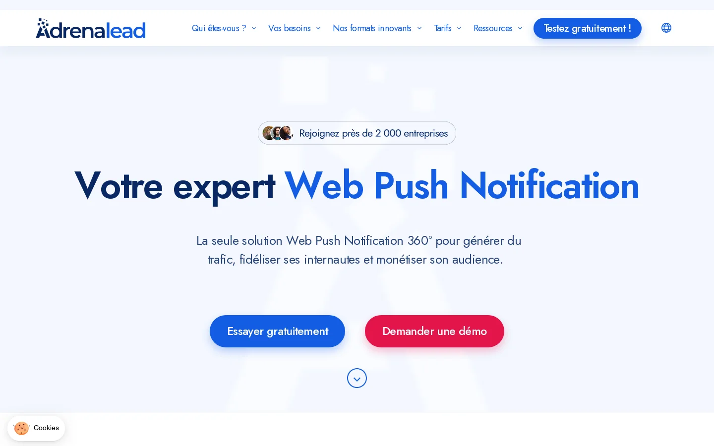 Adrenalead off-site platform Homepage screenshot