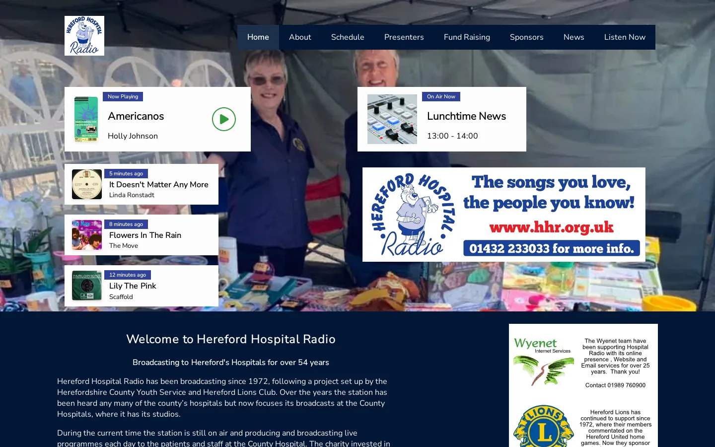 Hereford Hospital Radio Homepage screenshot