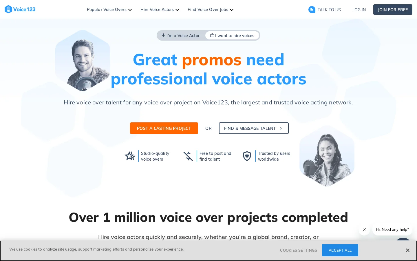 Voice123 Homepage screenshot