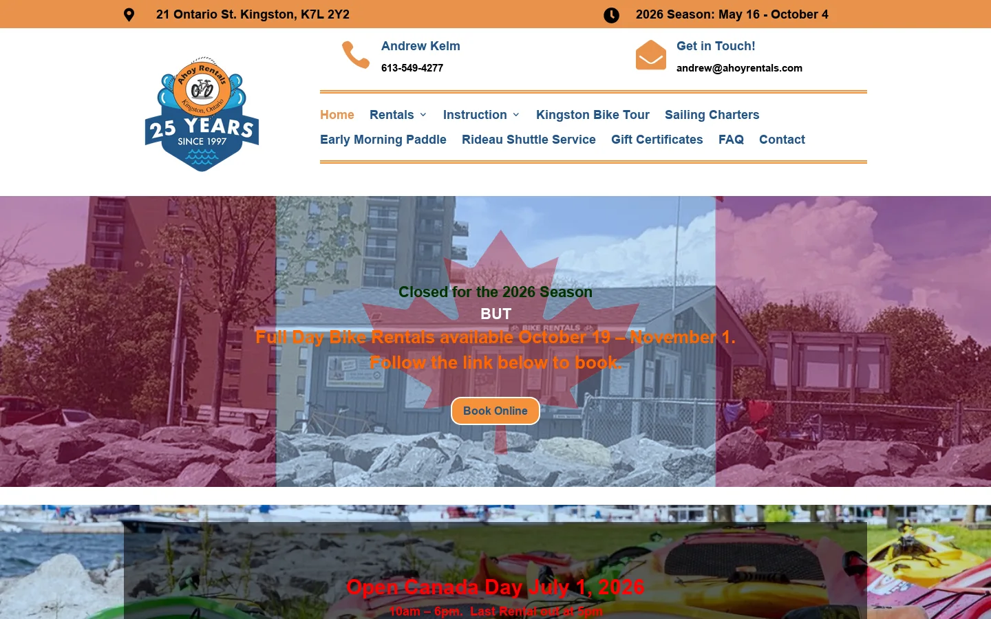 Ahoy Rentals Kingston • Ahoy Rentals Homepage screenshot